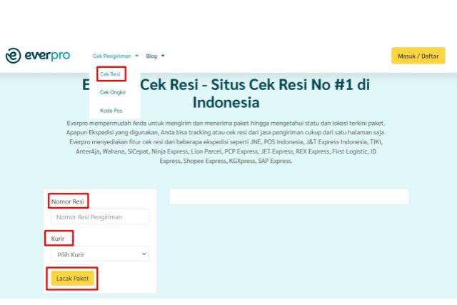 cara lacak paket jnt
