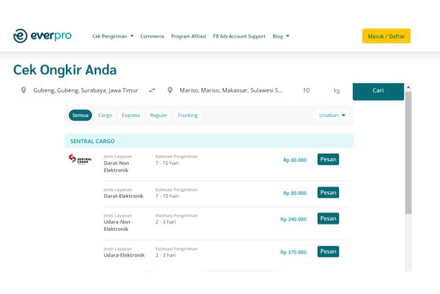 ongkir ekspedisi surabaya makassar