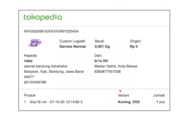 contoh label pengiriman