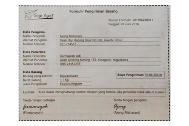 formulir pengiriman barang dalam negeri