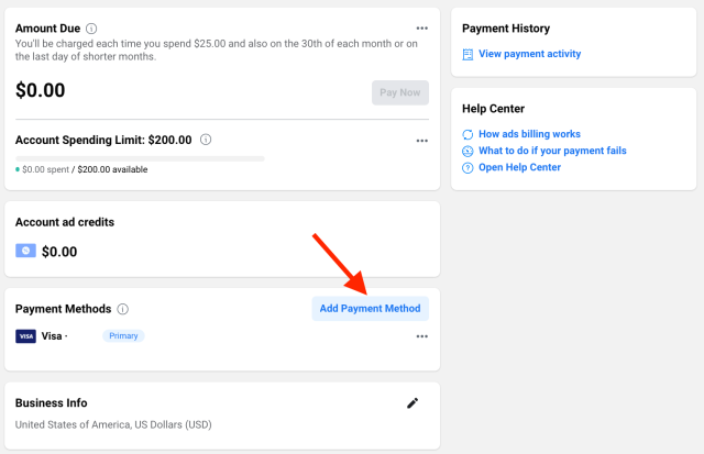 facebook ads manager billing