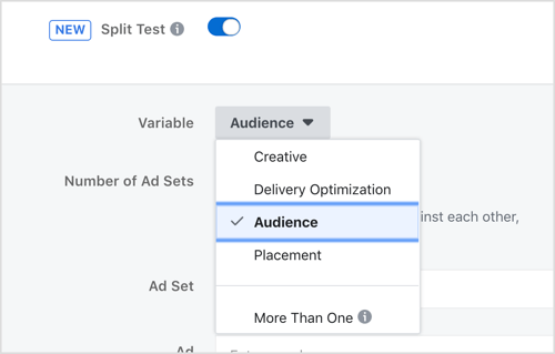 cara split test facebook ads