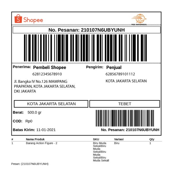 format pengiriman paket