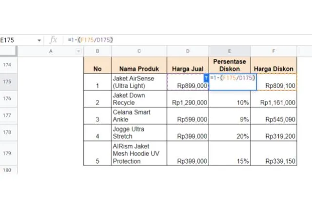 rumus diskon di excel
