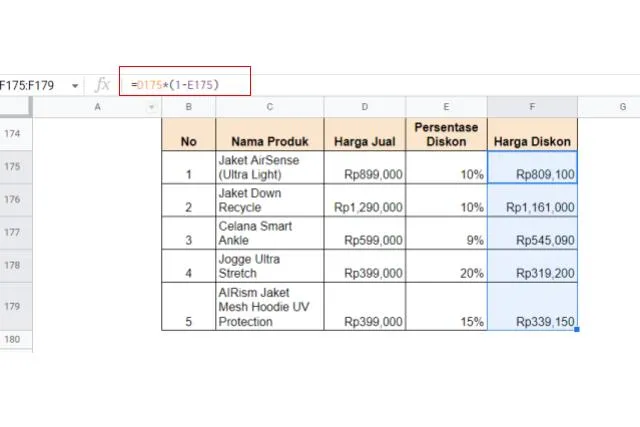 rumus diskon di excel