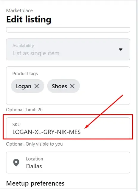 cara mengisi sku di marketplace facebook