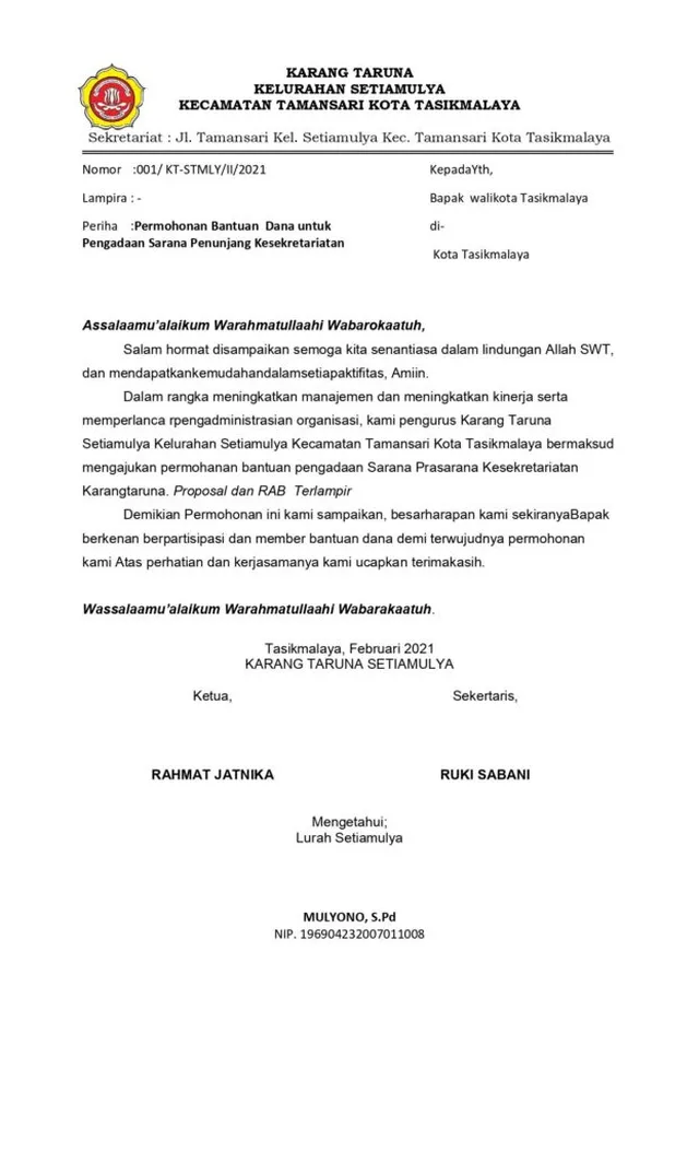 contoh permohonan bantuan
