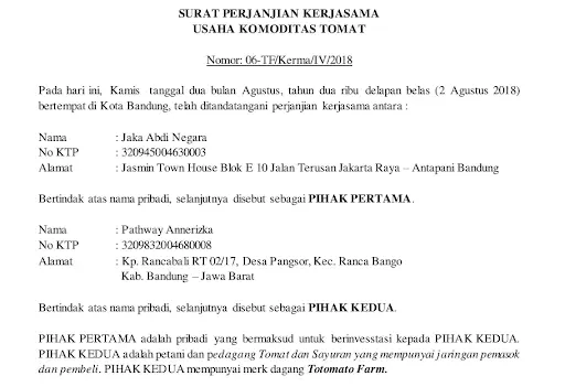 surat kerjasama usaha bersama