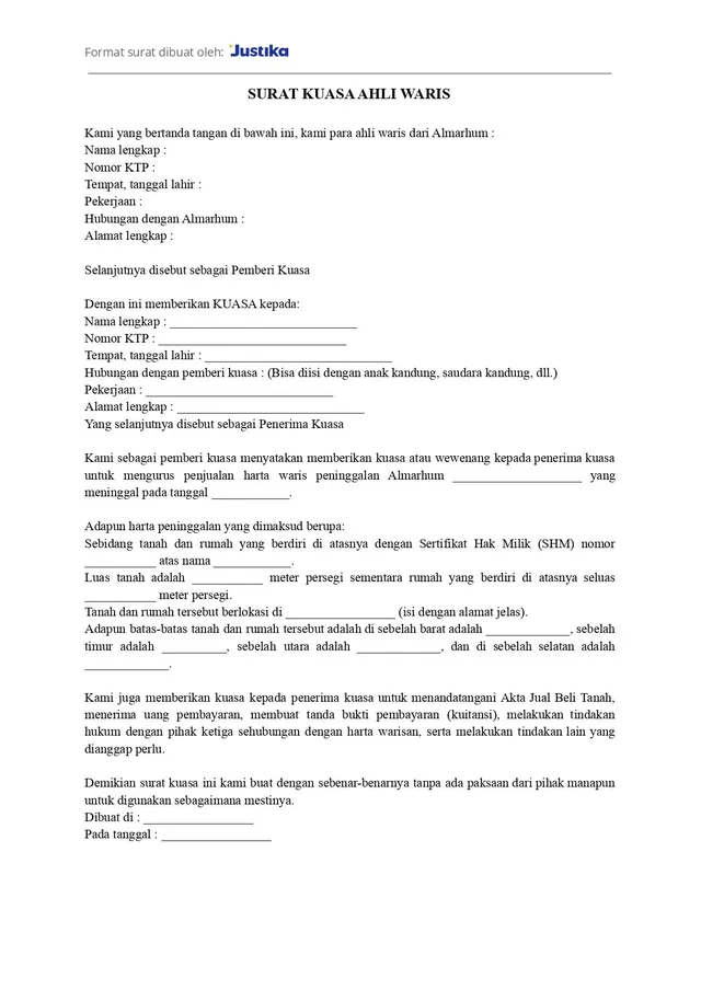 surat kuasa ahli waris