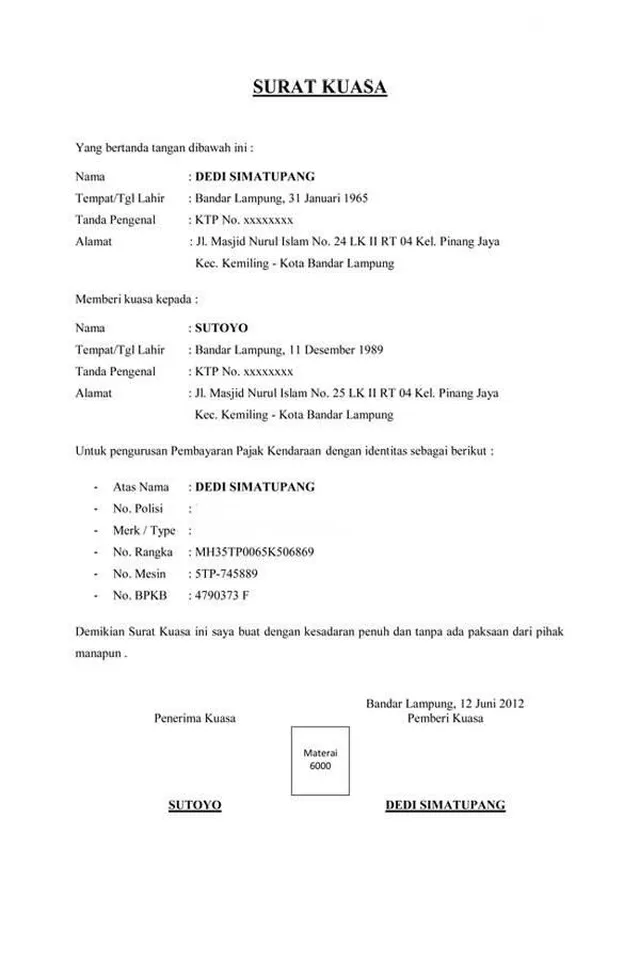 surat kuasa perpanjang stnk