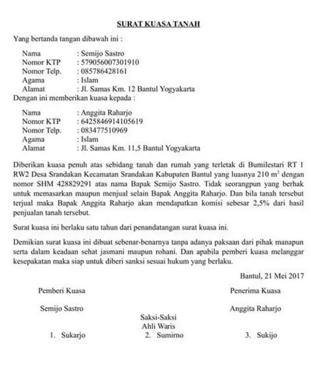 surat kuasa tanah