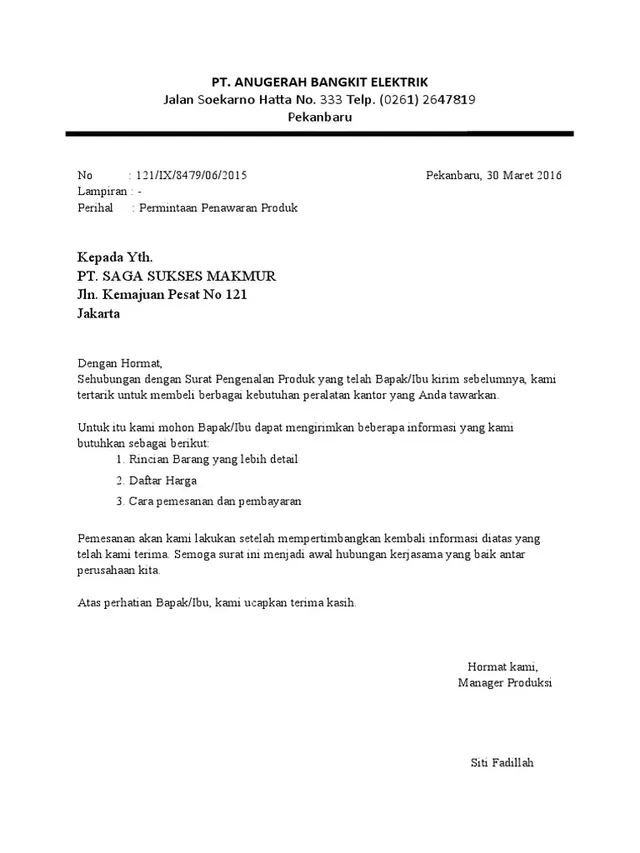 surat permintaan penawaran