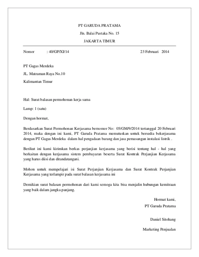 surat balasan pesanan