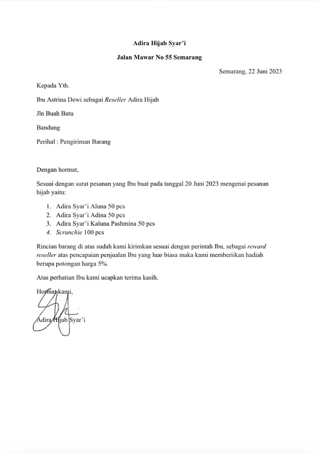 Surat Pengiriman Barang
