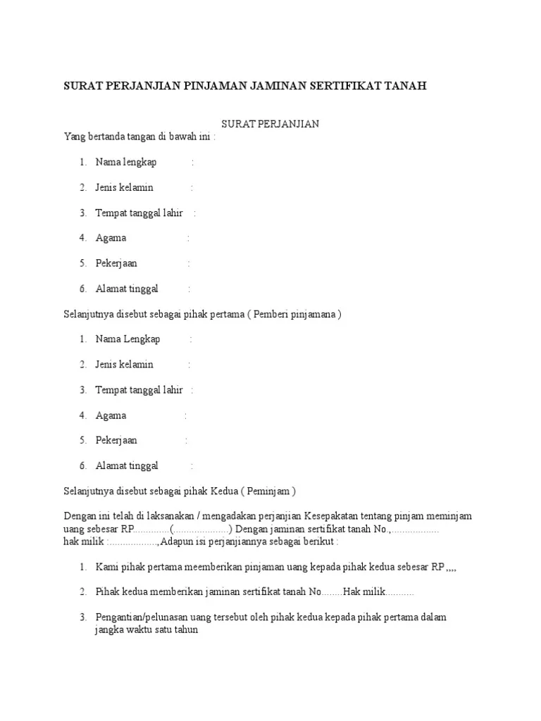 surat jaminan tanah