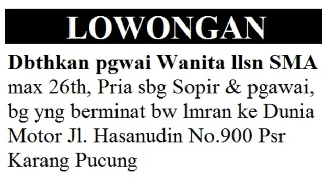 iklan baris lowongan kerja