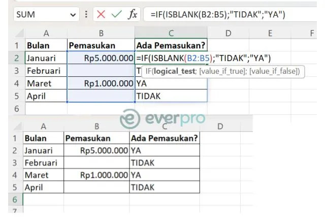 rumus excel jika cell kosong