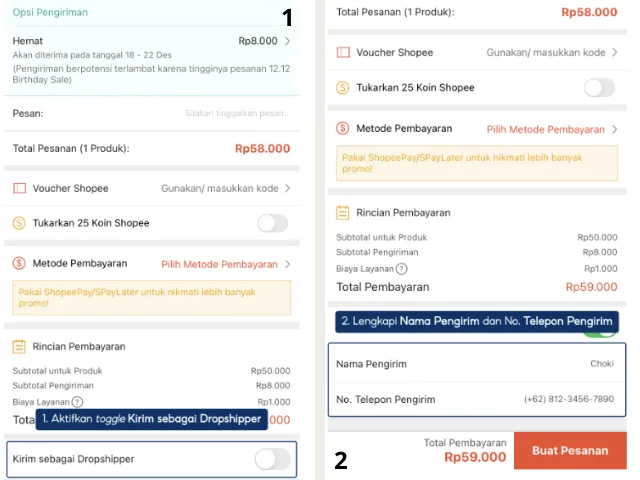 cara dropship di shopee