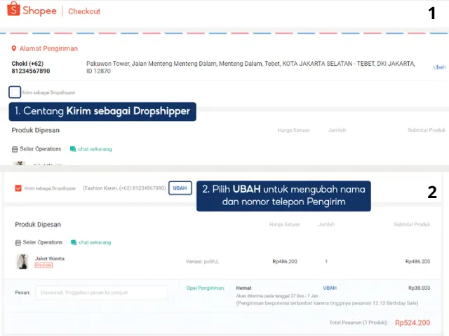 cara dropship di shopee