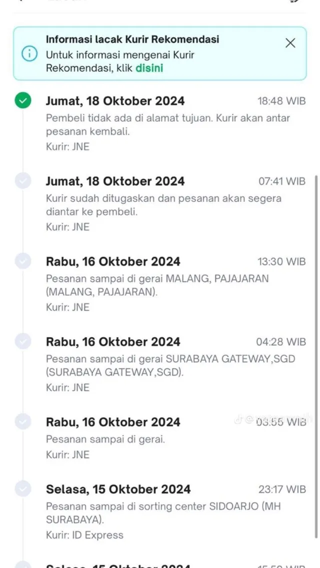 paket JNE tidak bergerak