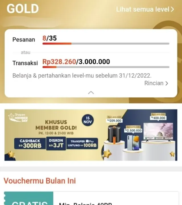 cara melihat total belanja di shopee selama 1 tahun