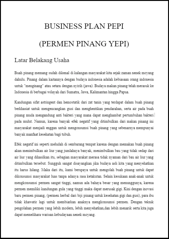 contoh business plan makanan