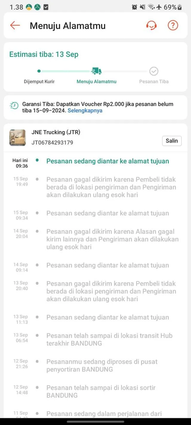 paket JNE tidak bergerak
